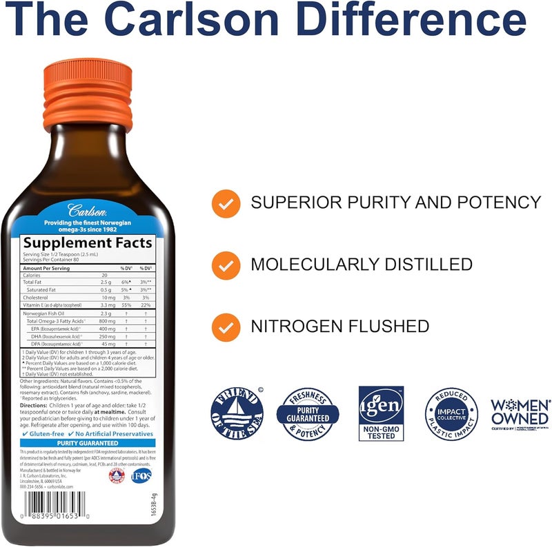 CARLSON FISH OIL KIDS ORANGE 200ML - Image 1