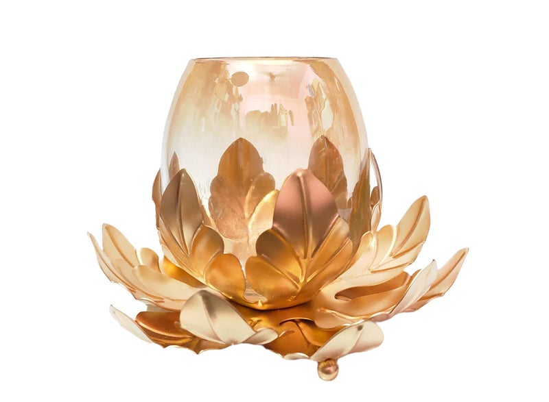 ThirteenthAananda ThirteenthAananda Metal Lotus Shape Tealight Votive Candle Holder For Wedding Home Dcor Celebration Golden 1 