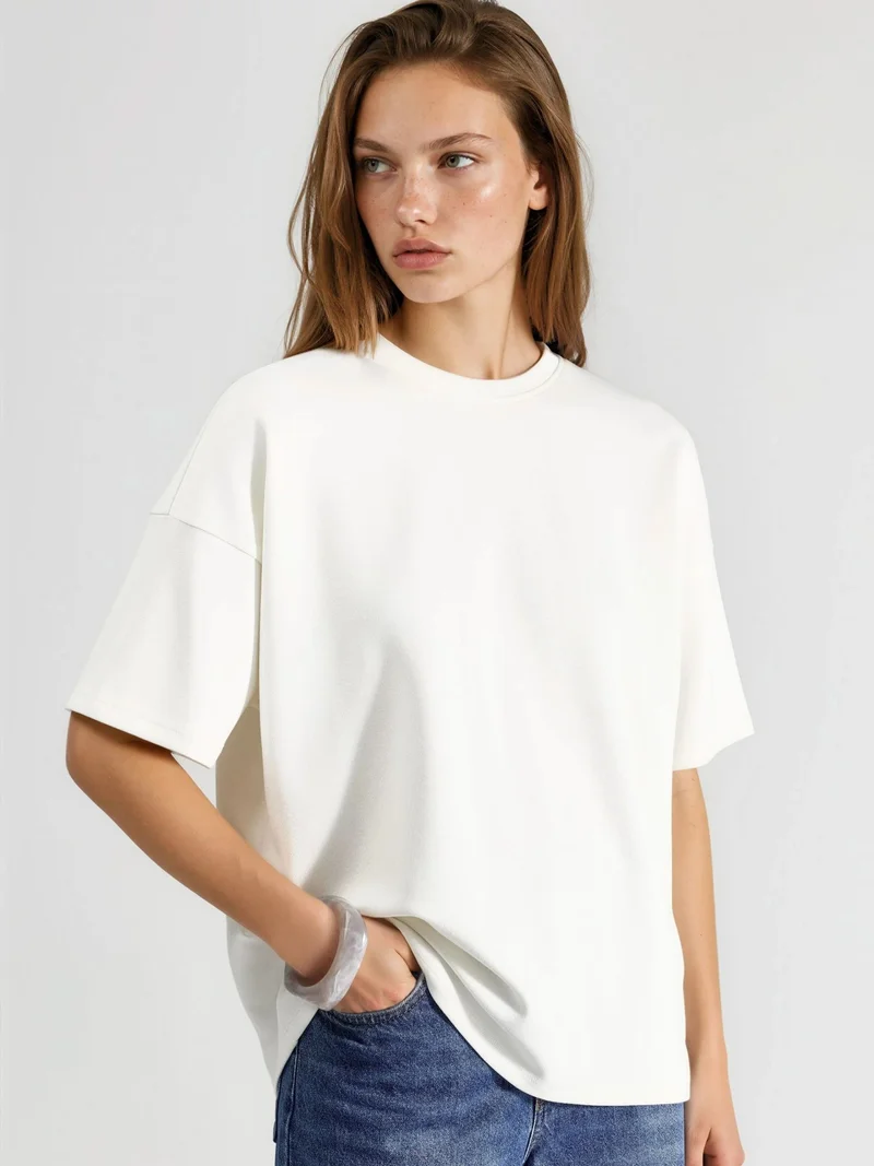 هيكاب Oversized Crew Neck Modal Touch Knitted T-Shirt