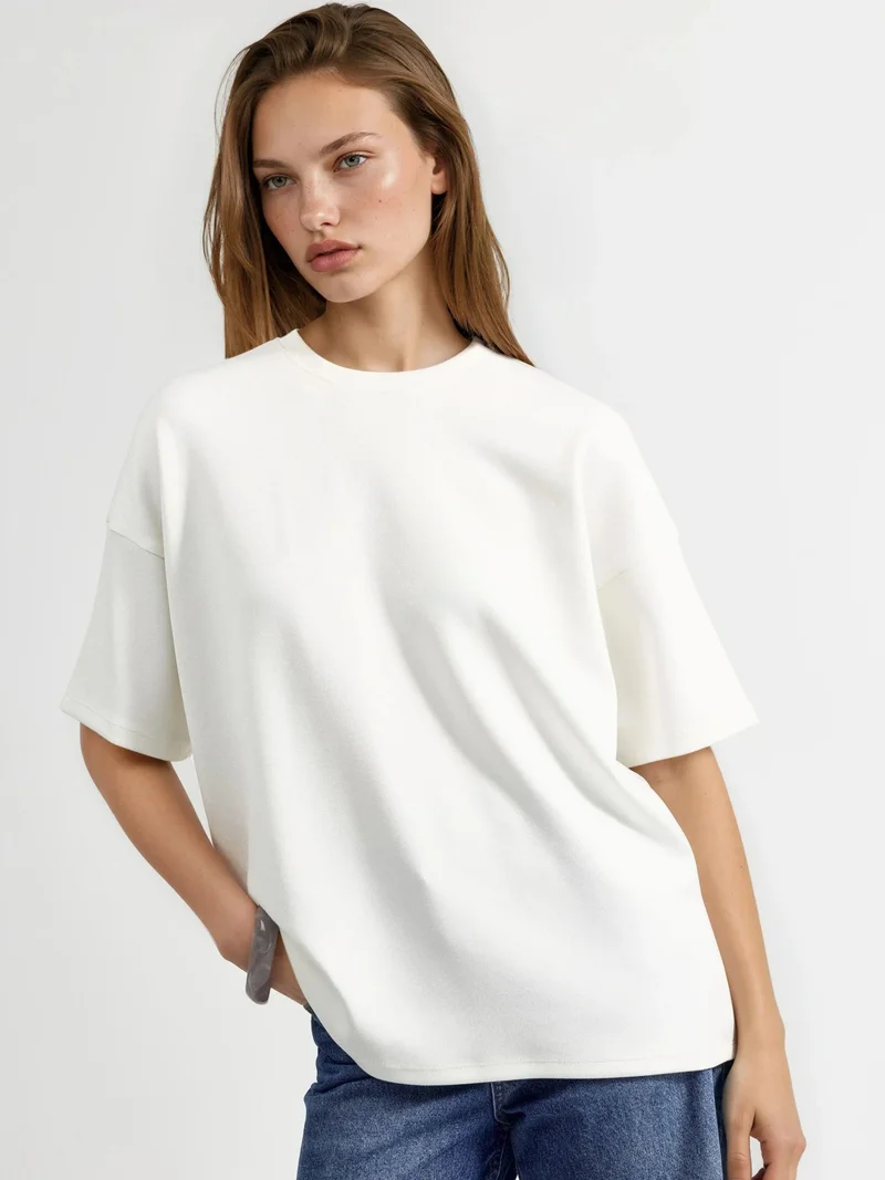 HICCUP Oversized Crew Neck Modal Touch Knitted T-Shirt