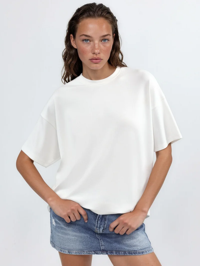 HICCUP Oversized Crew Neck Modal Touch Knitted T-Shirt