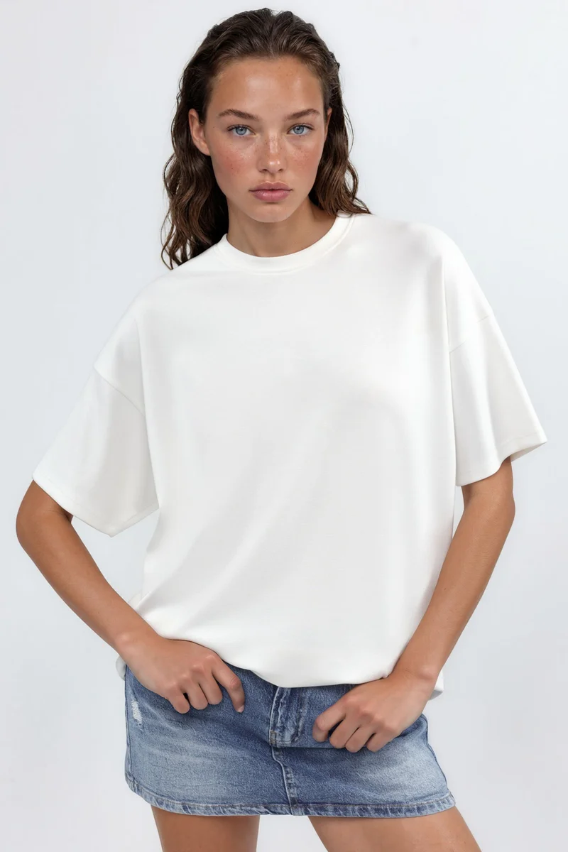 هيكاب Oversized Crew Neck Modal Touch Knitted T-Shirt