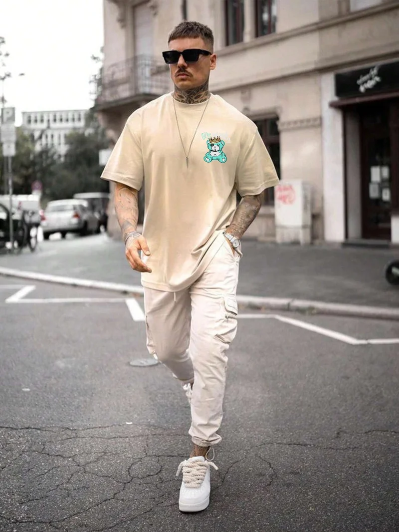 دوغ فش Printed Oversize Beige Men's T-Shirt