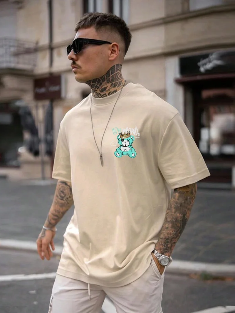 دوغ فش Printed Oversize Beige Men's T-Shirt