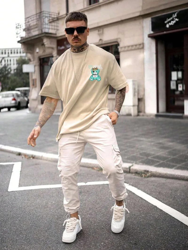 دوغ فش Printed Oversize Beige Men's T-Shirt