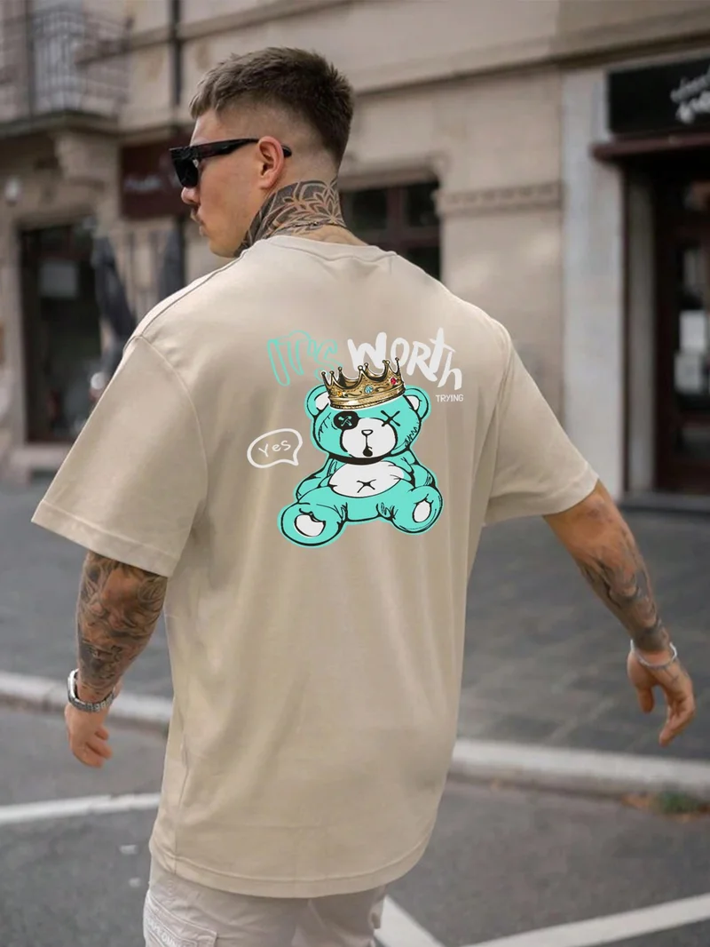 دوغ فش Printed Oversize Beige Men's T-Shirt
