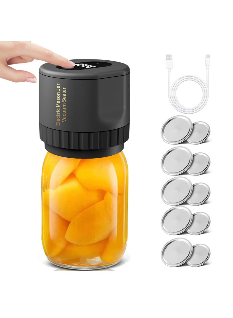 Electric  Jar Vacuum Sealing Kit,  Jar Vacuum Sealer for Wide and Regular Mouths, Vacuum Sealer for Food Storage with 10 Caps, Bottle Opener - Image 1