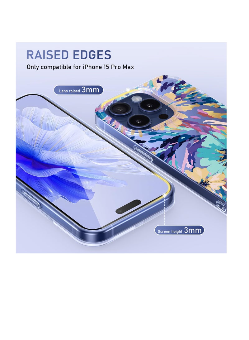 SYOSI جراب لهاتف iPhone 15 Pro Max، مصنوع من مادة البولي كربونات الصلبة + مادة TPU المقاومة للصدمات، بأنماط زهور شفافة عصرية، للفتيات والنساء - Image 5