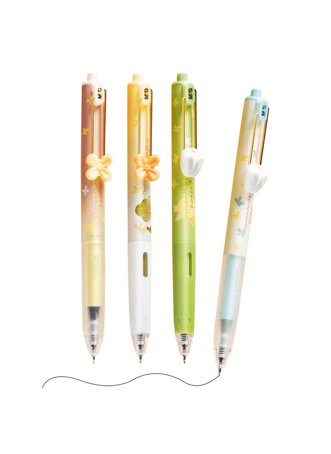 M&G - Gel Pens, 4 Pcs Black Gel Pens Fine Point 0.5Mm, Retractable Gel Ink Rollerball Pens, Cute Gel Ink Pens With Flower For Smooth Writing Men Women - Image 1