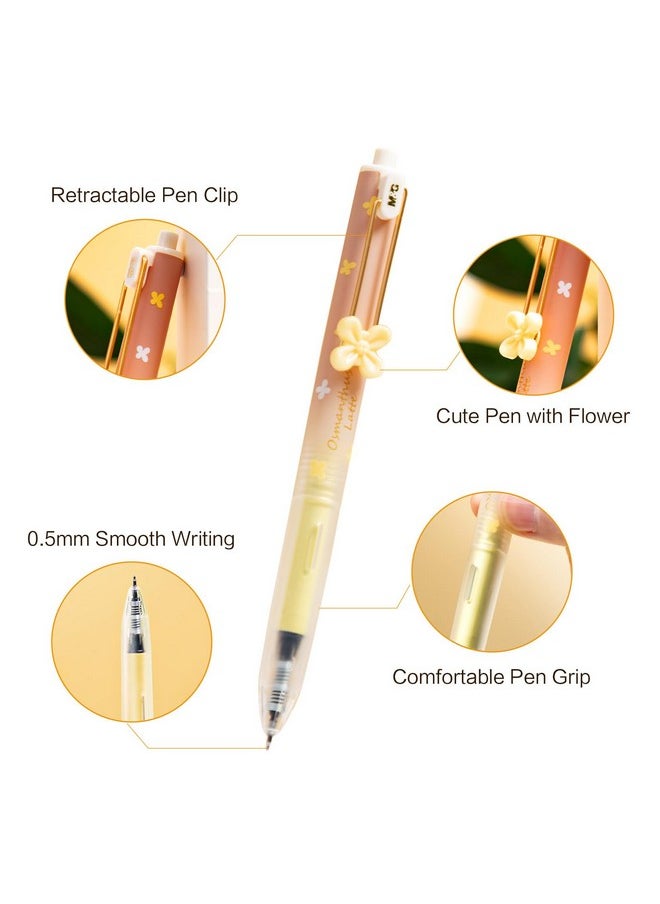 M&G - Gel Pens, 4 Pcs Black Gel Pens Fine Point 0.5Mm, Retractable Gel Ink Rollerball Pens, Cute Gel Ink Pens With Flower For Smooth Writing Men Women - Image 1