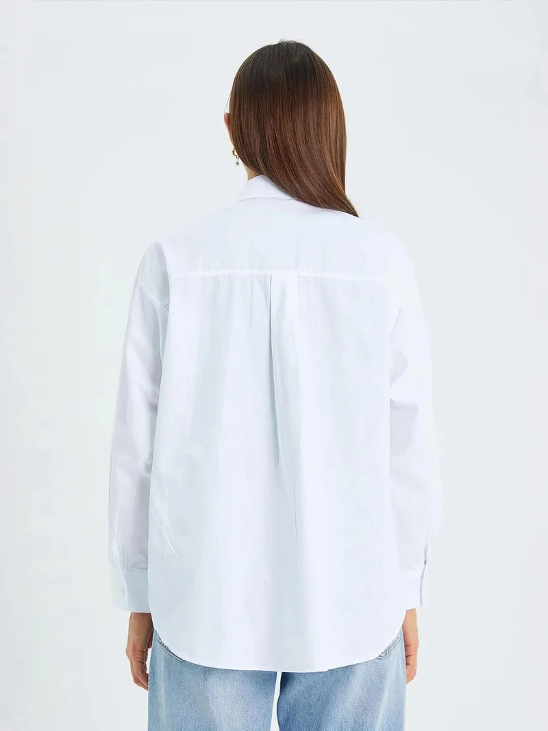 Mixray White Mixray Long Sleeve Cotton Shirt for Women | Best Price UAE