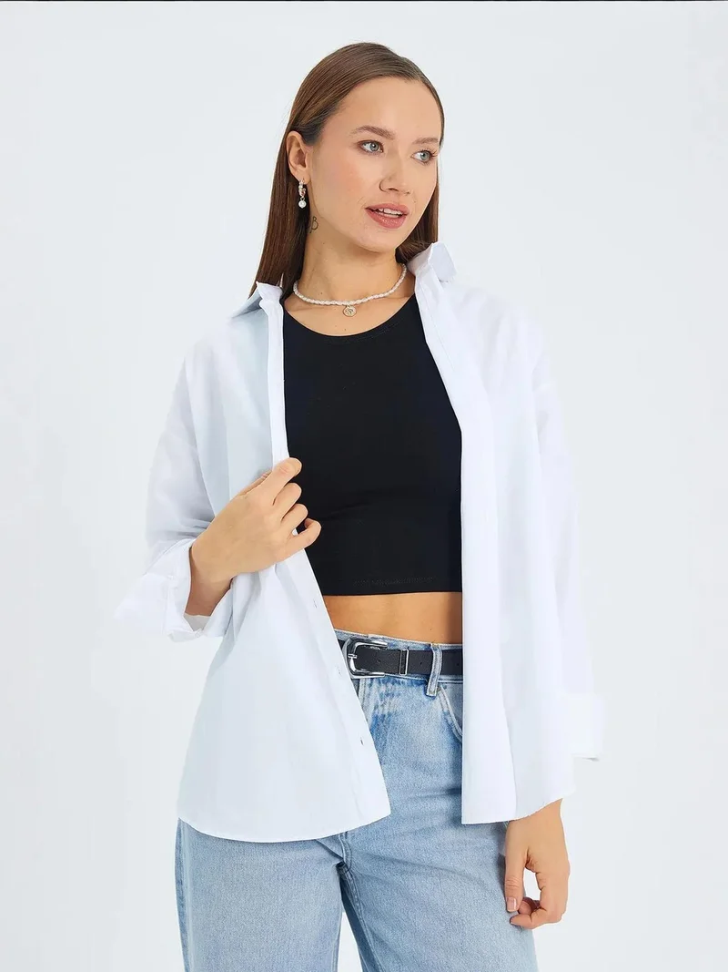Mixray White Mixray Long Sleeve Cotton Shirt for Women | Best Price UAE