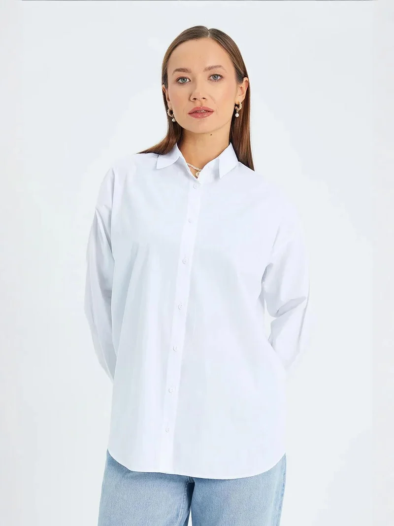 Mixray White Mixray Long Sleeve Cotton Shirt for Women | Best Price UAE