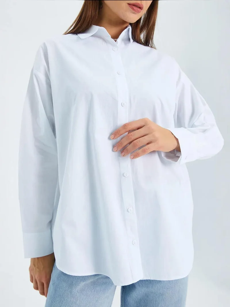 Mixray White Mixray Long Sleeve Cotton Shirt for Women | Best Price UAE