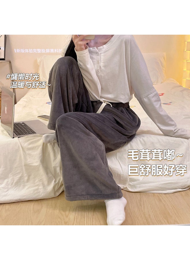 Long Pants With Fleece Lining, Thickened Flannel Pajama Pants For Women,  Autumn And Winter Home Coral Fleece Outerwear, Pee Pants New Style