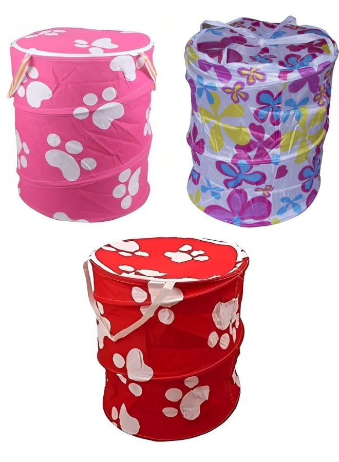 Pack of 3 LAUNDRY BAG | Pop Up Foldable Laundry Bags for Clothes with Lid | Dirty Clothes Basket Bin Bag with Zippered Lid | Laundry Basket (Multicolour) - Image 1