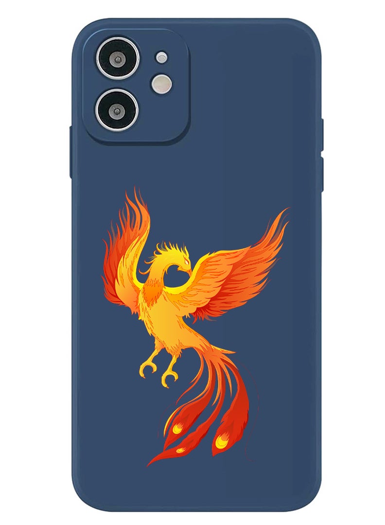 Theodor Protective Slim Fit Case Liquid Silicone Cover with Full Body Protection Anti-Scratch Shockproof Case For iPhone 12 Blue  - Phoeniox bird flying - Image 1
