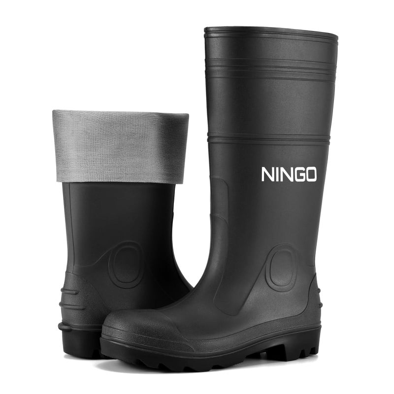 NINGO Men's Steel Toe Rain Boots, Waterproof Rubber Boots, Seamless PVC Rainboots, Puncture and Slip Resistant, Outdoor Fishing Gardening Boots for Men, for Agriculture and Industrial Working - Image 1
