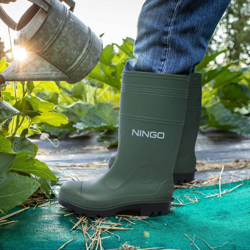 NINGO Men's Steel Toe Rain Boots, Waterproof Rubber Boots, Seamless PVC Rainboots, Puncture and Slip Resistant, Outdoor Fishing Gardening Boots for Men, for Agriculture and Industrial Working - Image 2