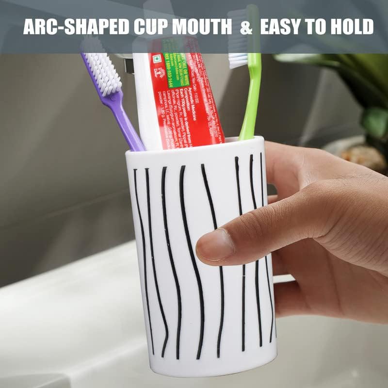 SHENRON Bathroom Accessories Set for Utility and Bathroom Decor | Liquid Soap Dispenser and Toothbrush Holder Combo Colour White with Line - Image 5