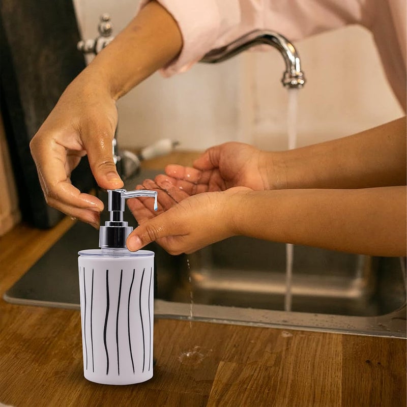 SHENRON Bathroom Accessories Set for Utility and Bathroom Decor | Liquid Soap Dispenser and Toothbrush Holder Combo Colour White with Line - Image 2