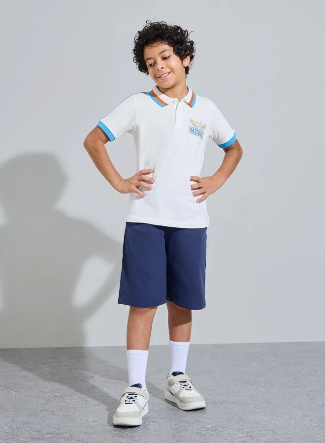 Styli Teen Boys Off White Polo T-Shirt with Baseball Graphic