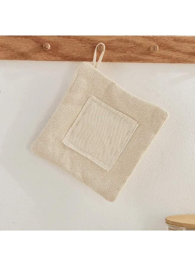Home Box Bella Woven Cotton Square Medium Potholder with Canvas Patch - 18 cm