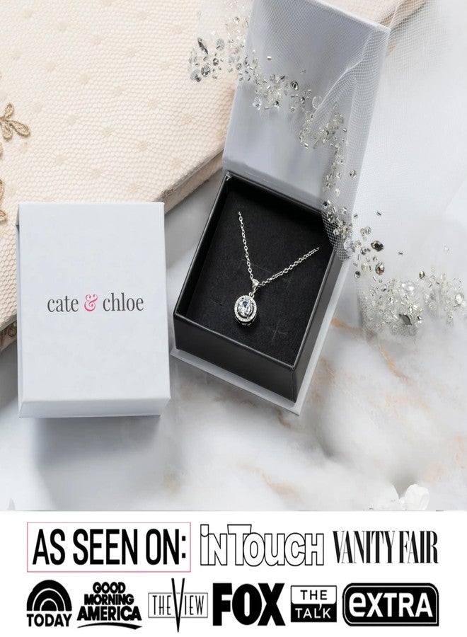 Cate & Chloe Blake 18k White Gold-Plated Halo Pendant Necklace with Round Cut Simulated Diamond Crystals, Hypoallergenic Jewelry for Women, Gift for Her on Christmas, Birthday, Anniversary - Image 3