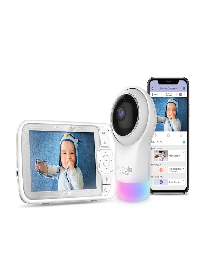 HUBBLE CONNECTED Nursery Pal Glow+ Smart Baby Monitor with 5" Parent Unit and Wi-Fi Viewing via Free App - 7-Color Night Light, Sleep Trainer, Remote Pan Tilt Zoom, 2-Way Talk, Infrared Night Vision - Image 1