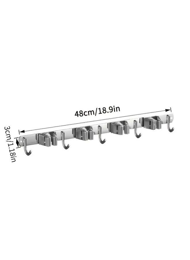 Wall Mounted Mop And Broom Holder With 5 Hooks And 4 Clips Storage Rack - Image 3