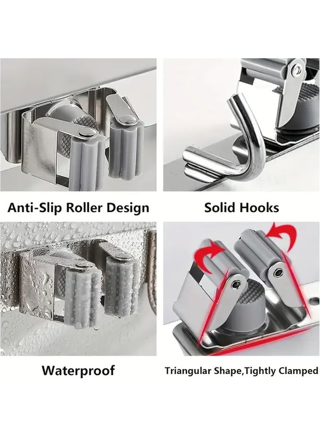 Wall Mounted Mop And Broom Holder With 5 Hooks And 4 Clips Storage Rack - Image 5