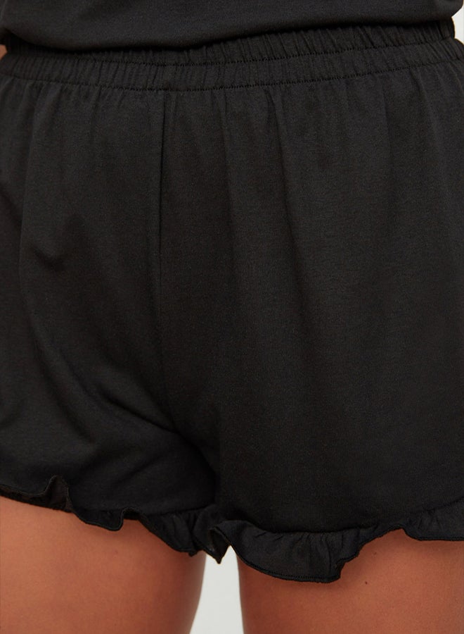 trendyol Black 100% Cotton Ruffle Detailed Undershirt-Shorts Knitted Pajama Set THMSS22AU0304 - Image 5