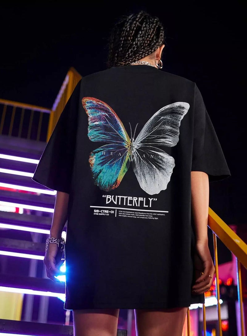 Butterfly & Slogan Graphic Oversized Tee  - Image 1