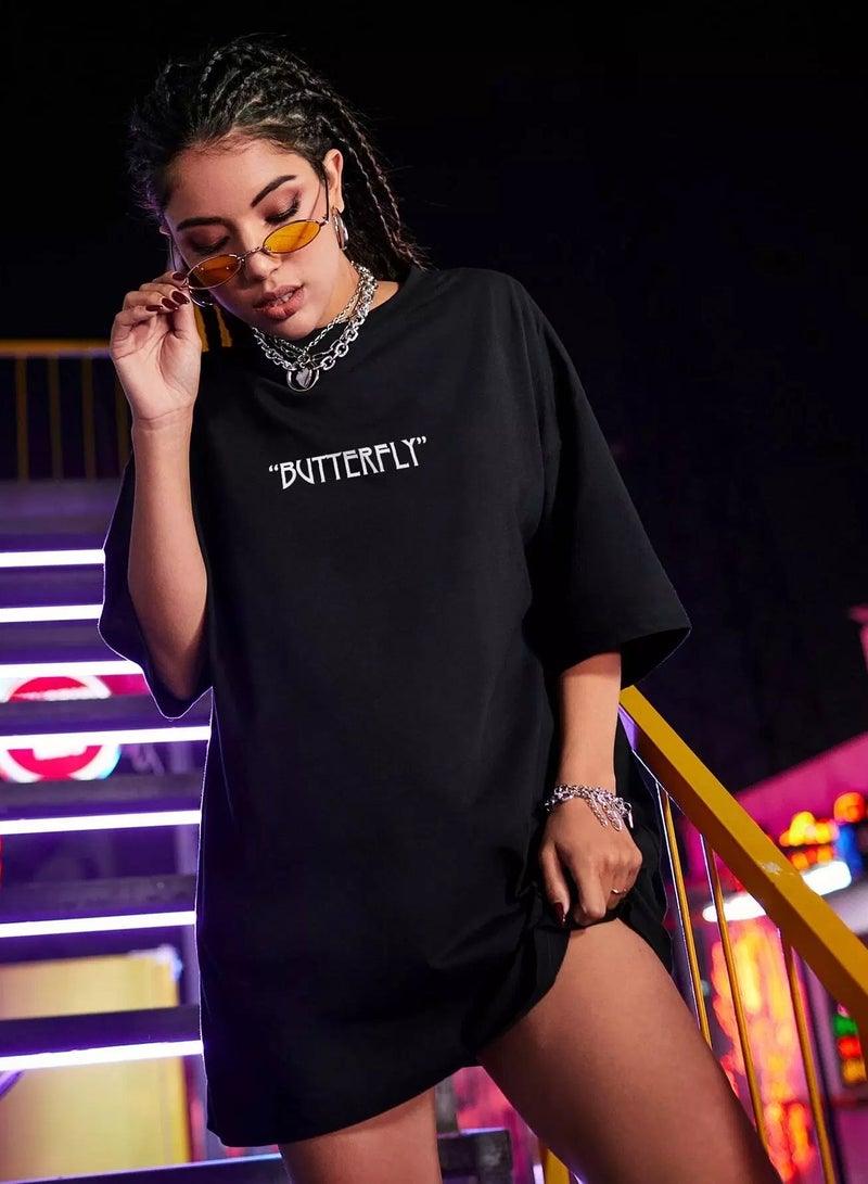 Butterfly & Slogan Graphic Oversized Tee  - Image 4