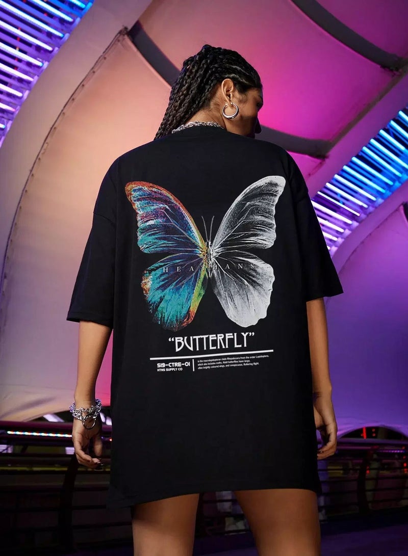 Butterfly & Slogan Graphic Oversized Tee  - Image 5