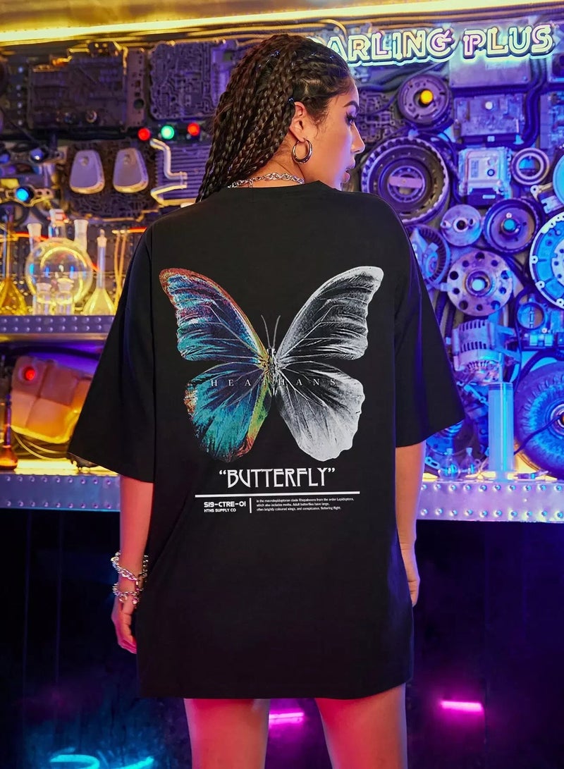 Butterfly & Slogan Graphic Oversized Tee  - Image 2
