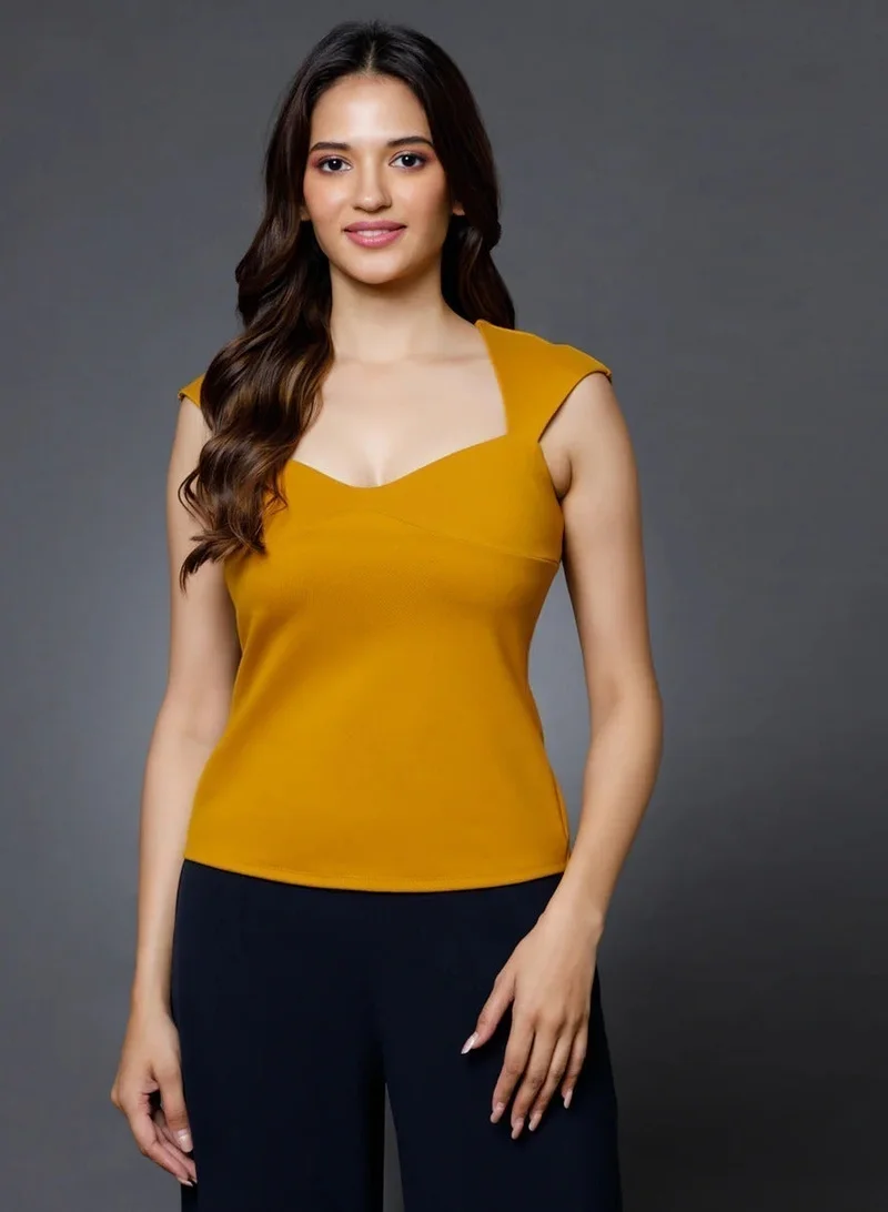 Zigzag Yellow Sweetheart Neck Top