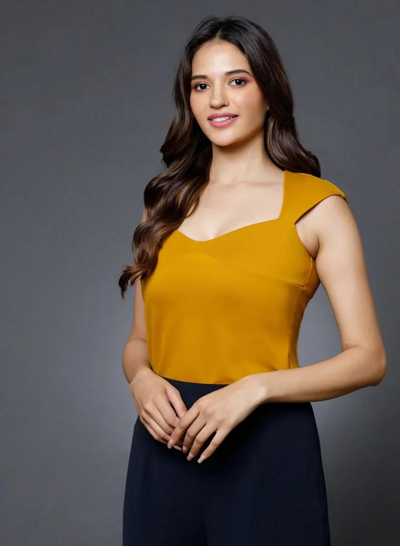 Zigzag Yellow Sweetheart Neck Top