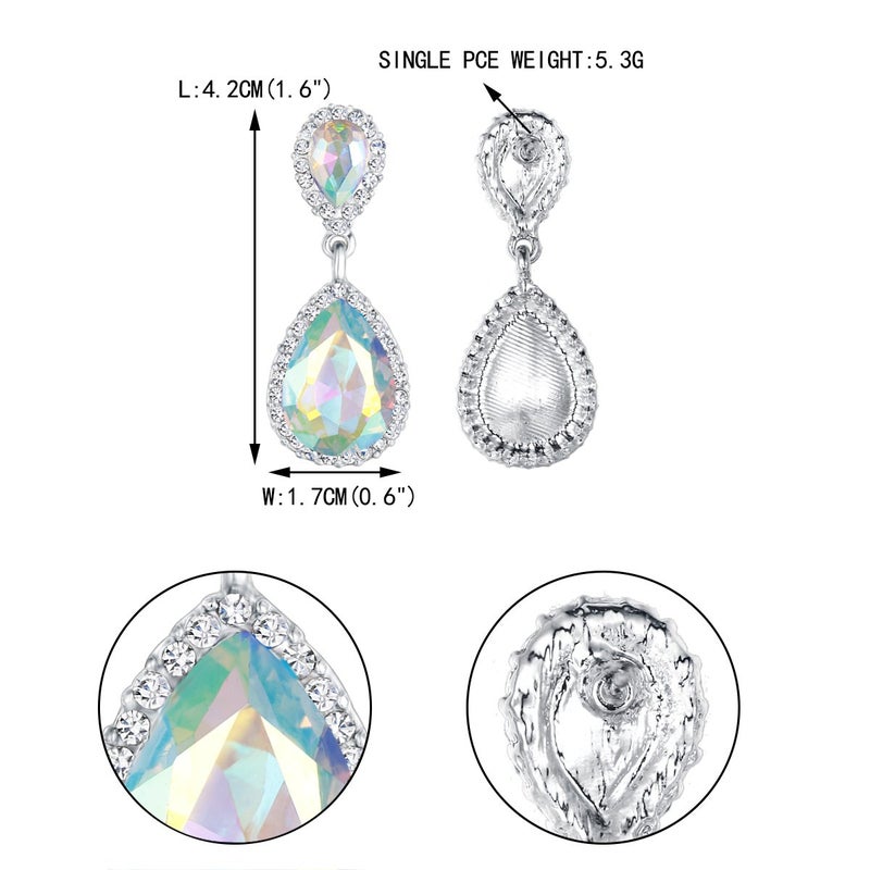 EVER FAITH Women's Austrian Crystal Wedding Tear Drop Dangle Earrings Iridescent AB Silver-Tone - Image 4