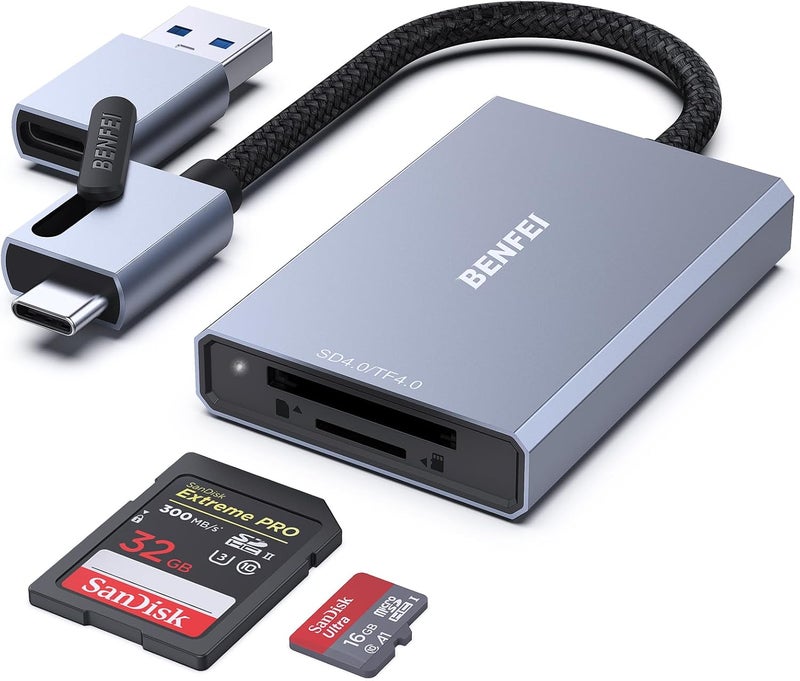 Benfei SD 4.0 Card Reader, USB-C/USB-A 2-in-1 Memory Card Reader, for SDXC, SDHC, SD, MMC, RS-MMC, Micro SDXC, Micro SD, Micro SDHC Card, UHS-II, and UHS-I Cards - Image 1