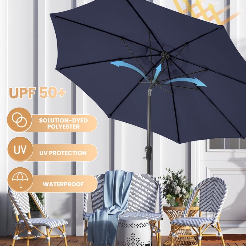 Ayge 9FT Large Outdoor Patio Umbrella Market Table Umbrella-UV Resistant, Easy Push Button Tilt and Crank, 8 Sturdy Fiberglass Ribs Heavy-Duty Pool Umbrella for Deck, Backyard,Garden,Navy - Image 5