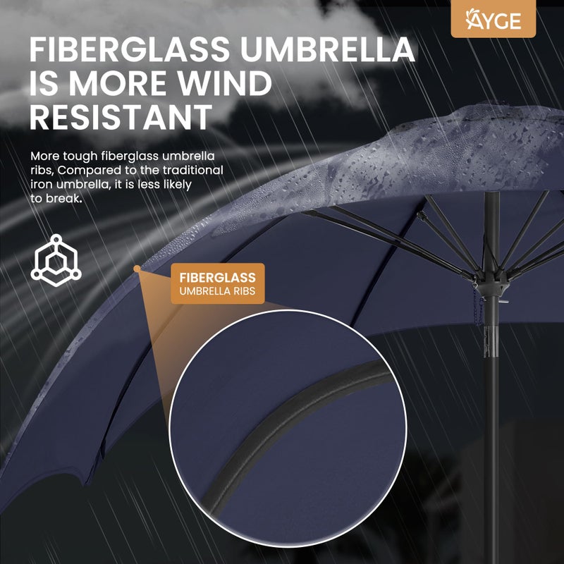 Ayge 9FT Large Outdoor Patio Umbrella Market Table Umbrella-UV Resistant, Easy Push Button Tilt and Crank, 8 Sturdy Fiberglass Ribs Heavy-Duty Pool Umbrella for Deck, Backyard,Garden,Navy - Image 2