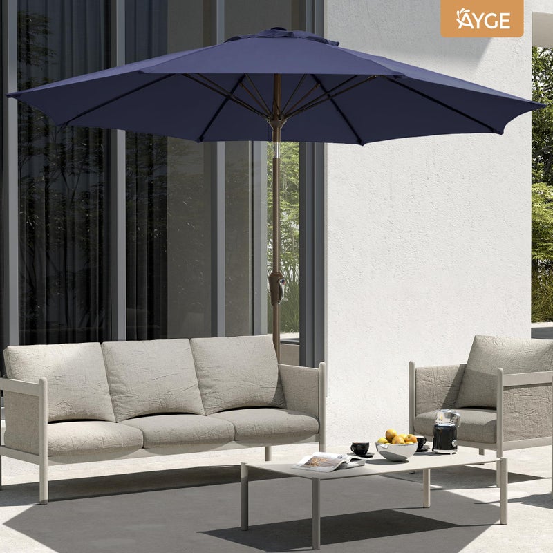 Ayge 9FT Large Outdoor Patio Umbrella Market Table Umbrella-UV Resistant, Easy Push Button Tilt and Crank, 8 Sturdy Fiberglass Ribs Heavy-Duty Pool Umbrella for Deck, Backyard,Garden,Navy - Image 4