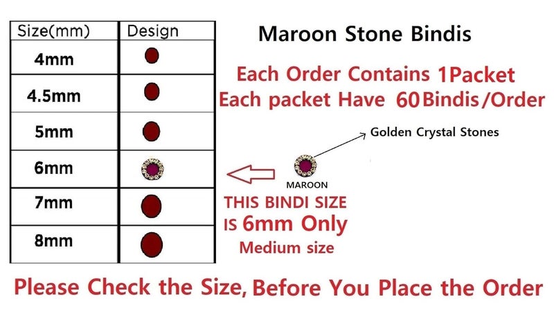 Vama Fashions Stone Bindi for Girls Pottu Kumkum Sindoor Bindee Sticker Maroon Stone Bindi for Women Size 6mm 60 Stone Bindis Marron - Image 2