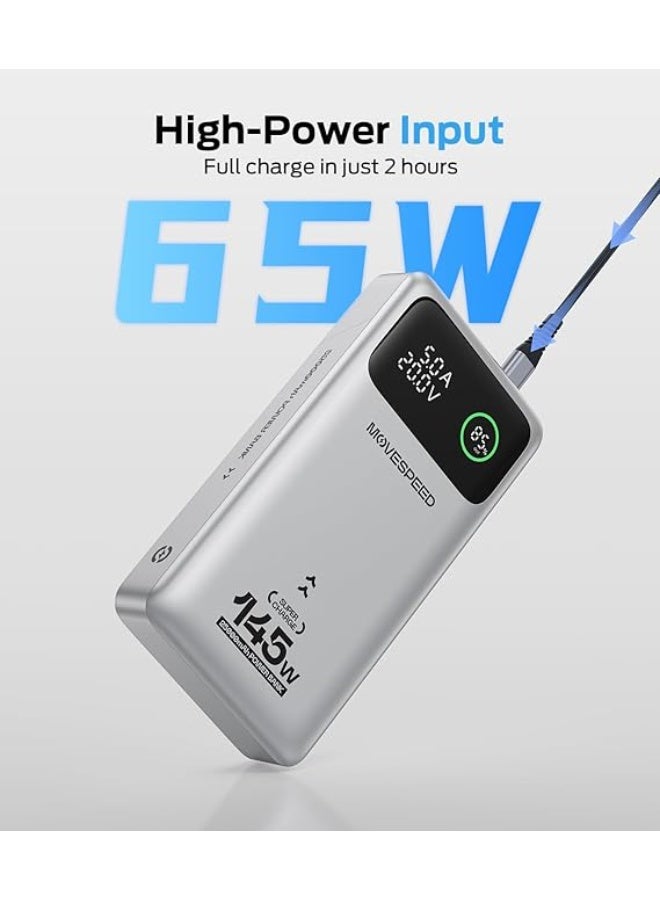 سرعة الحركة بنك طاقة محمول MOVE SPEED بقوة 145 وات، PD 3.1، شاحن محمول سريع الشحن 25000 مللي أمبير/ساعة مع كابل من النوع C بقوة 240 وات بطول 3.28 قدم، وشاحن مكتبي للسفر بشاشة رقمية لأجهزة iPhone وMacBook وAndroid - Image 2