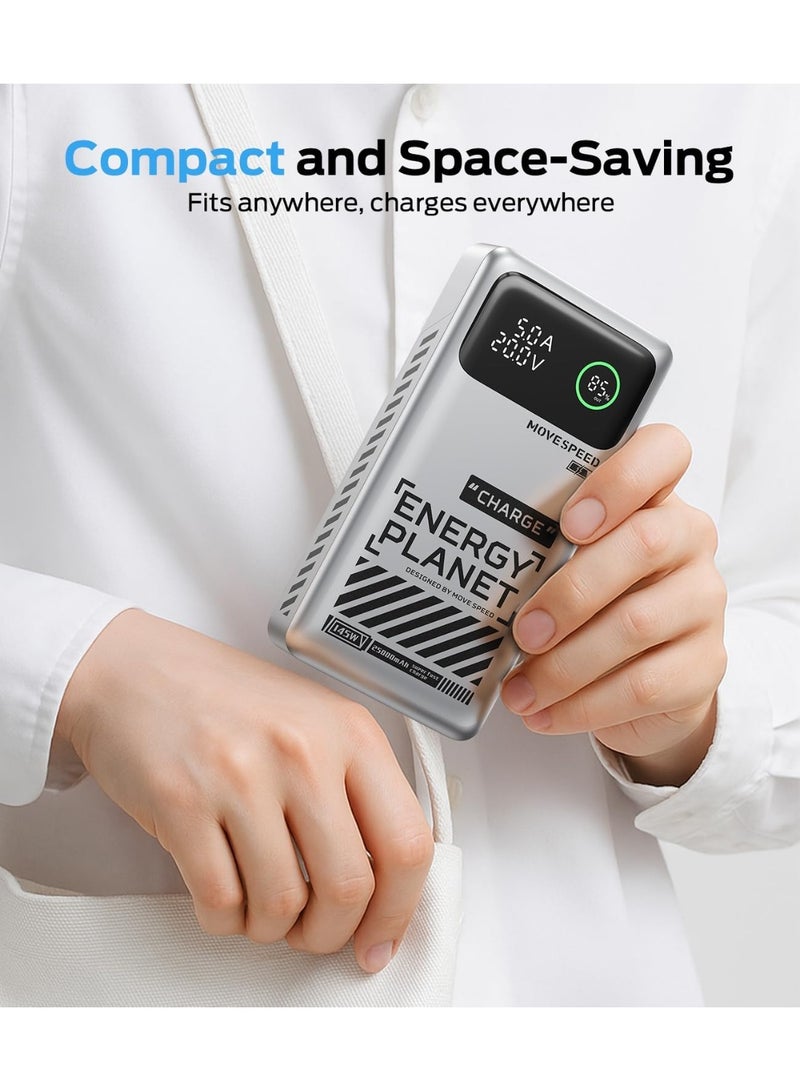 سرعة الحركة بنك طاقة محمول MOVE SPEED بقوة 145 وات، PD 3.1، شاحن محمول سريع الشحن 25000 مللي أمبير/ساعة مع كابل من النوع C بقوة 240 وات بطول 3.28 قدم، وشاحن مكتبي للسفر بشاشة رقمية لأجهزة iPhone وMacBook وAndroid - Image 4