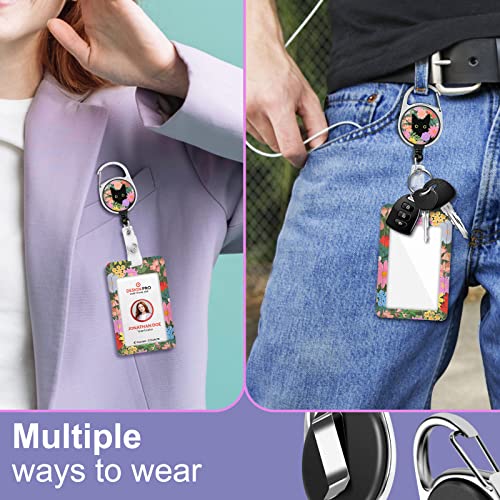 Toykee ID Badge Holder with Retractable Reel Clip, Cute Black Cat Flowers Floral Card Name Tag Lanyard Vertical ID Protector Bage for Nurse Nursing Doctor Teacher Student - Image 5