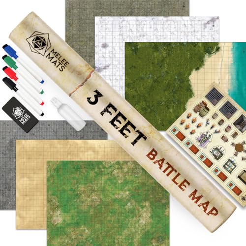 Melee Mats DND Map Starter Kit for Dungeons & Dragons Game - 24” x 36" 3 Pack Double Sided, Wet/Dry Erase Battle Terrain Grid - Ultimate Tabletop Board Gaming Experience with Accessories - Image 1