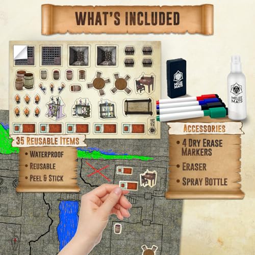 Melee Mats DND Map Starter Kit for Dungeons & Dragons Game - 24” x 36" 3 Pack Double Sided, Wet/Dry Erase Battle Terrain Grid - Ultimate Tabletop Board Gaming Experience with Accessories - Image 3