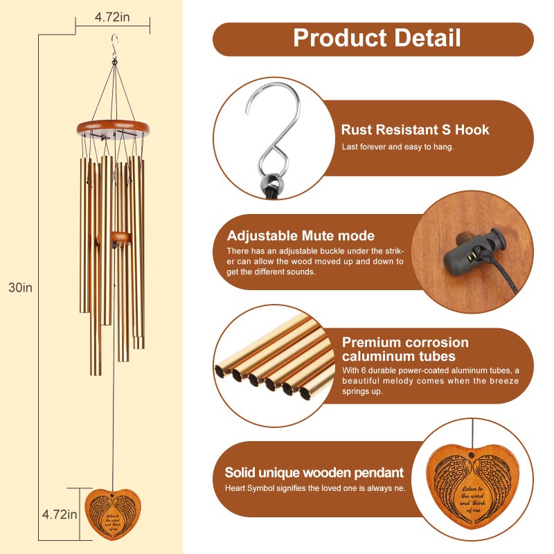 beboligh Wind Chimes for Outside,30" Large Deep Tone Sympathy Chimes, Memorial Loss of Loved One Mother Father, Meaningful Bereavement/Memorial/Sympathy Gift in Memory a one - Image 2